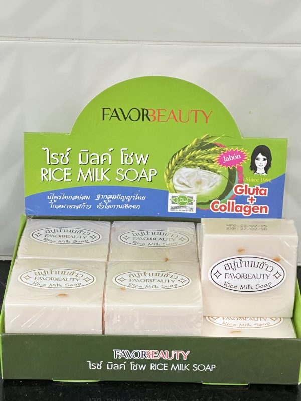 Docena Jabón de arroz blanco Aclarante tamaño grande 75 g con su cajita.