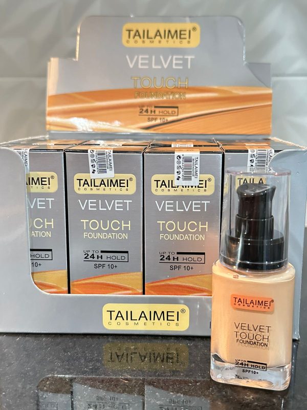Maquillaje Tailaimei Velvet Touch Foundation. Alta Cobertura, 24 hrs, SPF +10.