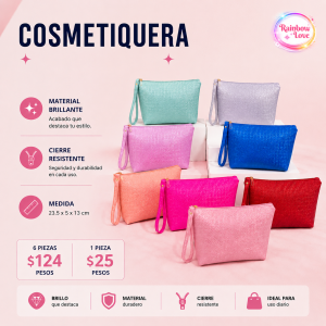 6 pack. 6 Cosmetiqueras 23.5 x 5 x 13 cm Material Brillante Cierre reforzado