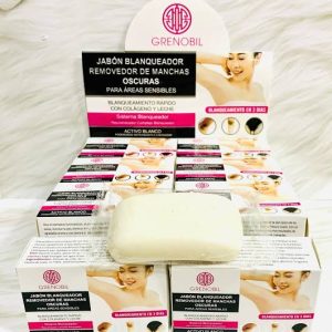 Caja con 12 Jabónes Aclarante Blanqueador de Partes Íntimas. Rostro, Axilas, Rodillas, Entre Piernas, Codo, Cuello, Partes Íntimas y Más