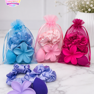 6 pack. 6 SETS PINZA FLOR HAWAI. Con su bolsita de Organza.