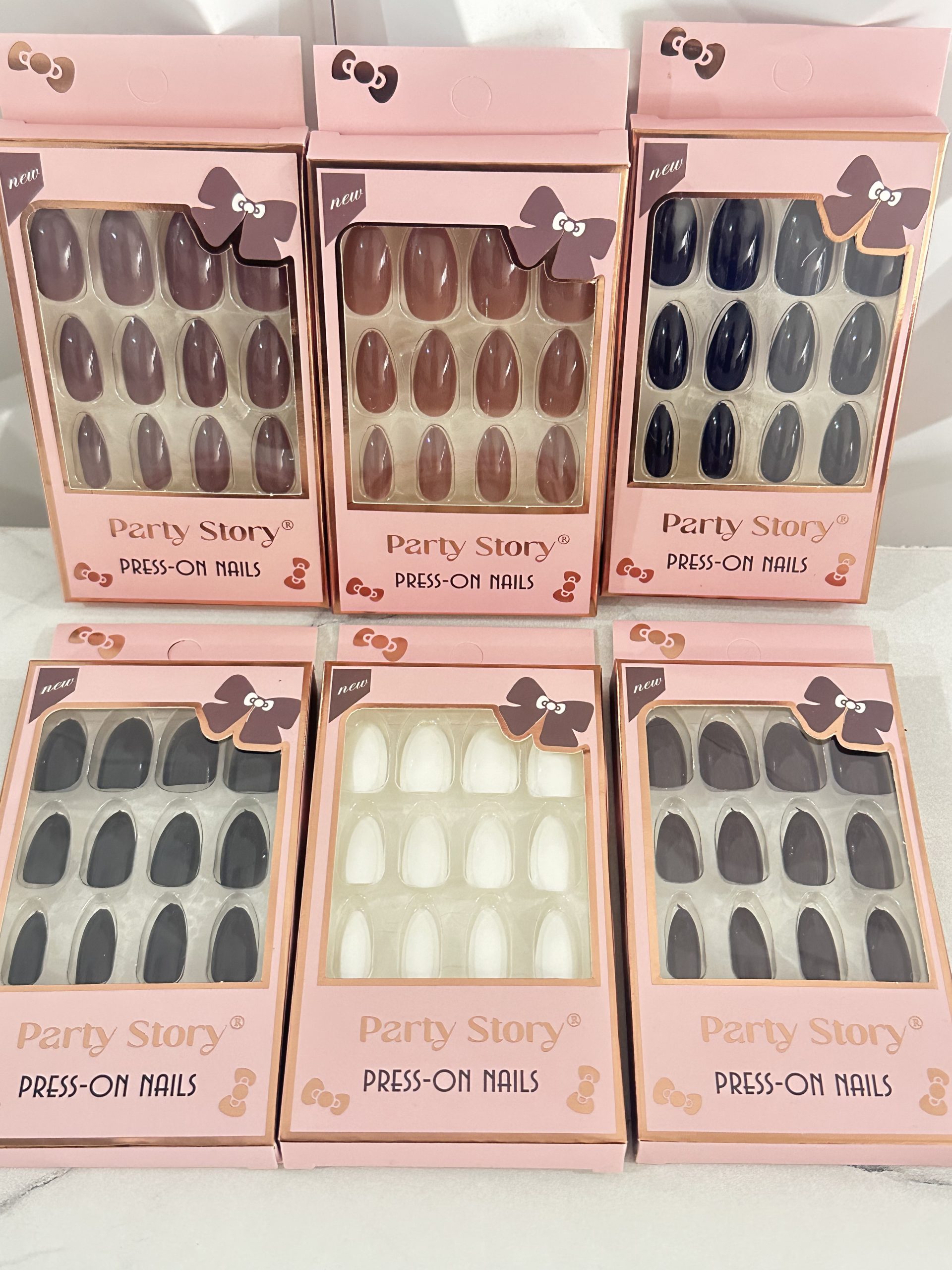 Docena( 12 Cajitas ) uñas PRESS- ON NAILS, tonos lisos. - Imagen 2