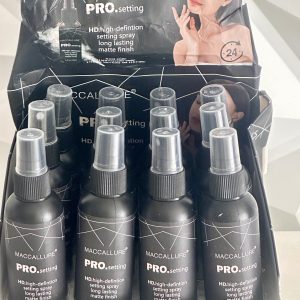 Caja con 12 PRO Setting Spray HD – 100 ml Spray fijador de maquillaje de alta definición diseñado para ayudar a mantener tu maquillaje impecable por más tiempo con un acabado mate y natural. Maccallure. TIPO NYX