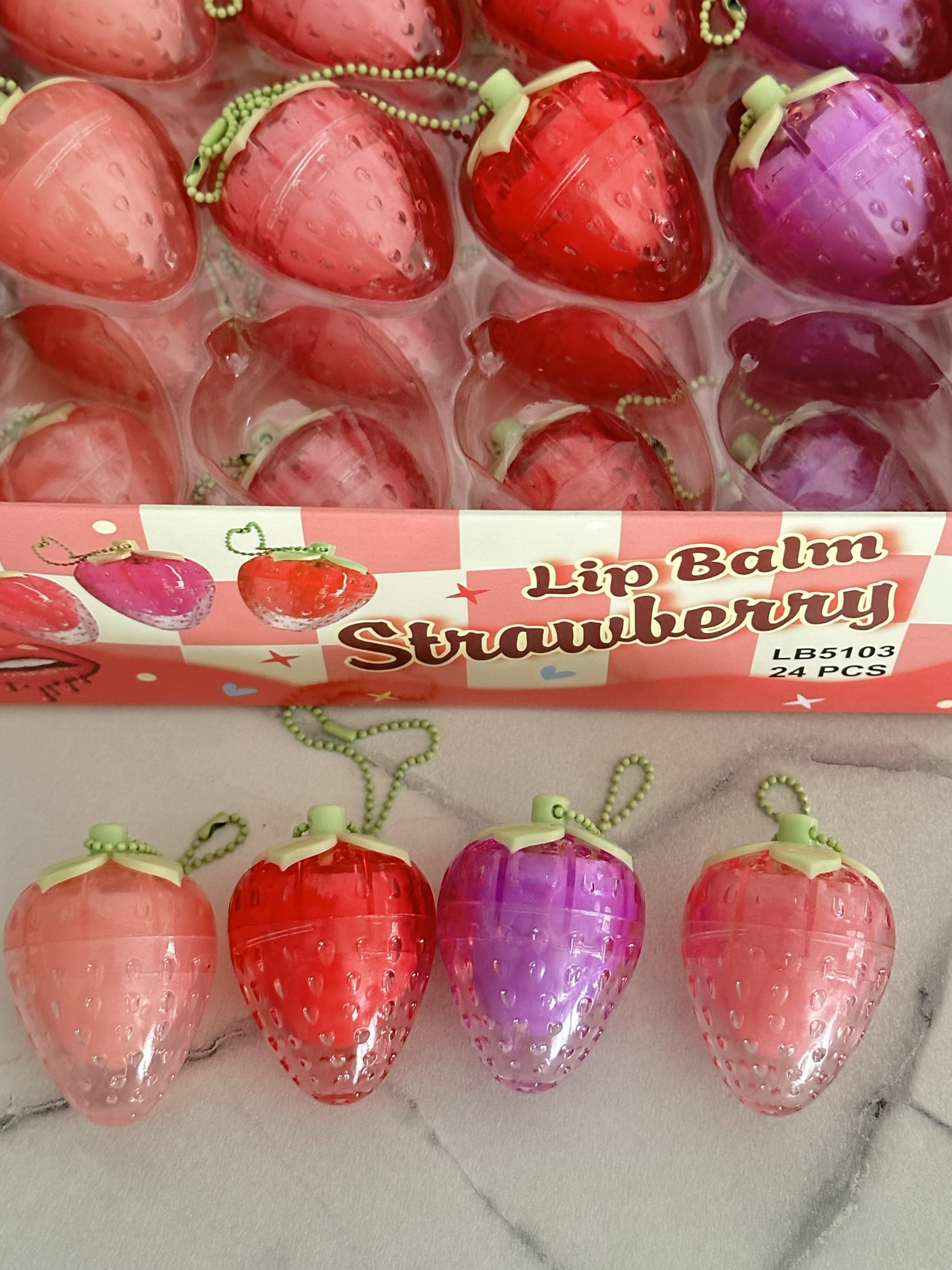 Caja con 24 Caja Bálsamo de Fresa Llavero Traslúcida Norvina - Imagen 2
