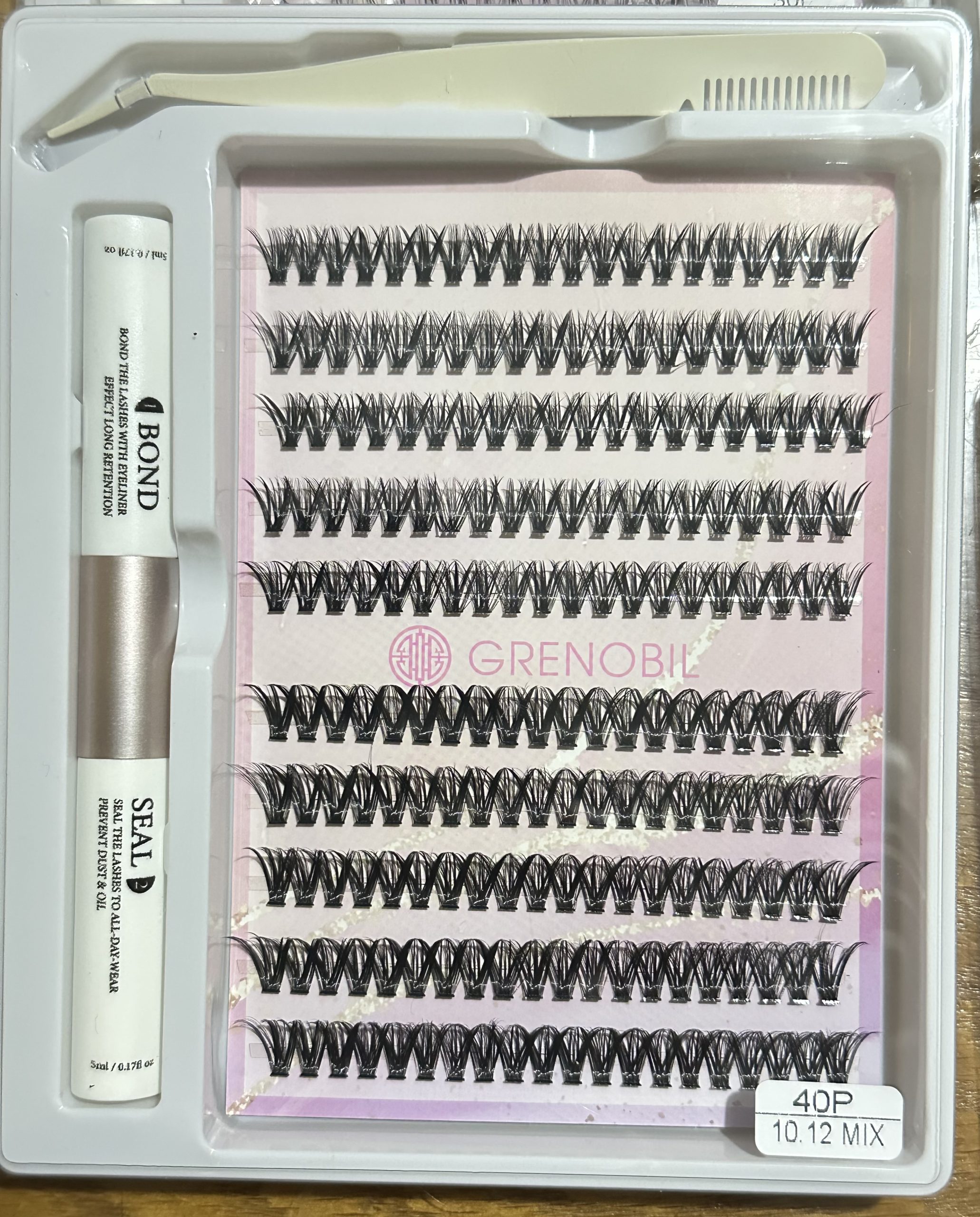 6 pack. 6 Set de Pestañas extensión racimo con pinza/ cepillito, sellador y pegamento. - Imagen 2