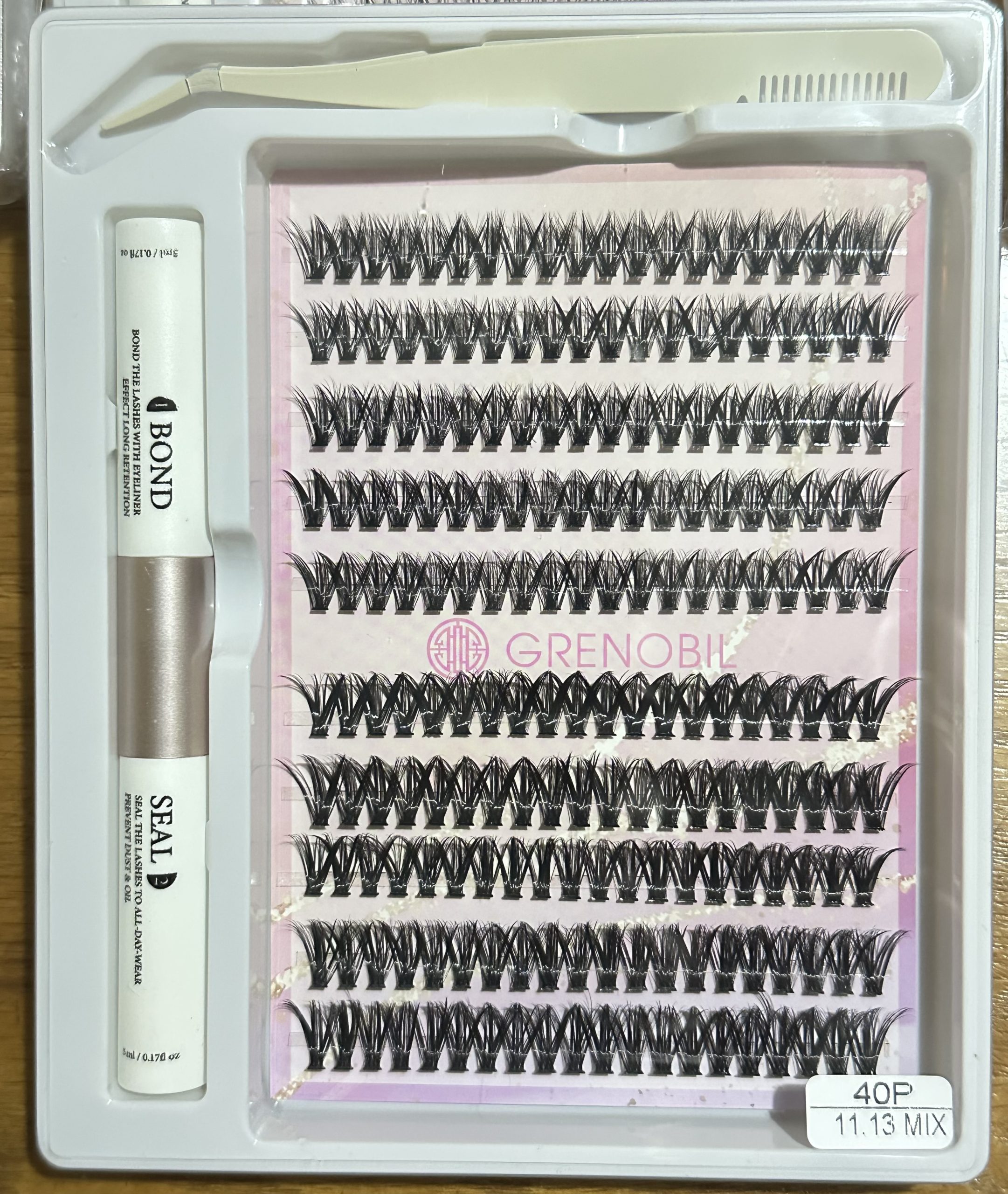 6 pack. 6 Set de Pestañas extensión racimo con pinza/ cepillito, sellador y pegamento. - Imagen 3