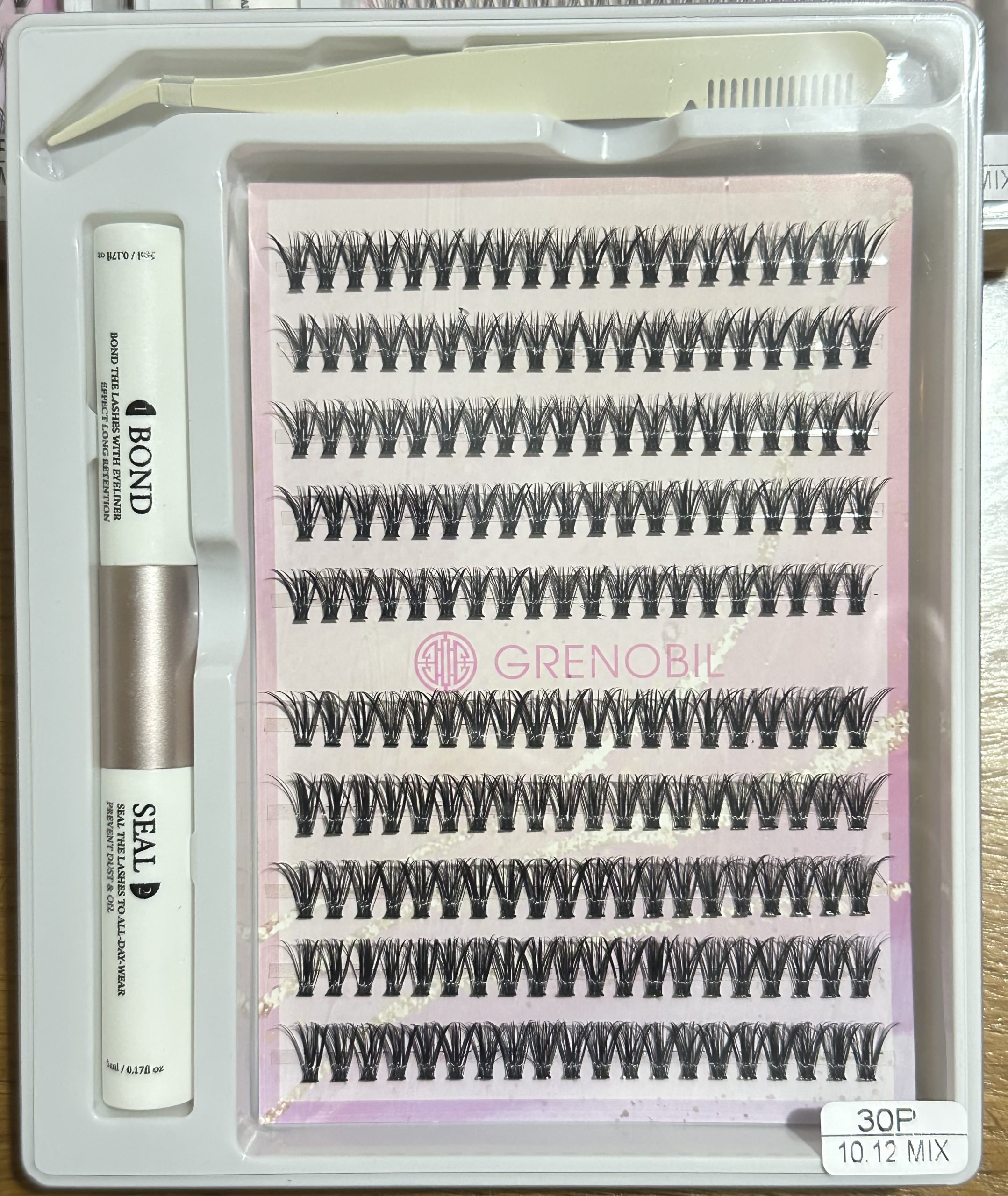 6 pack. 6 Set de Pestañas extensión racimo con pinza/ cepillito, sellador y pegamento. - Imagen 6