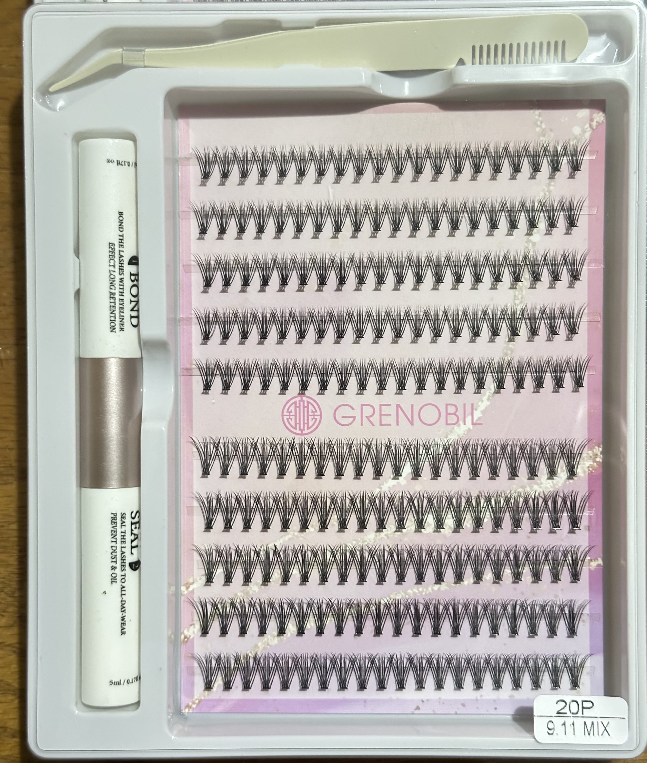 6 pack. 6 Set de Pestañas extensión racimo con pinza/ cepillito, sellador y pegamento. - Imagen 7