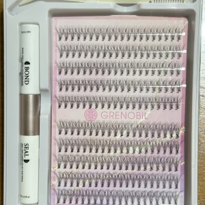 Set de Pestañas extensión racimo con pinza/ cepillito, sellador y pegamento.