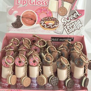 LipGloss Donitas llavero Oreo leve tono color brillosito, delicioso aroma ultra jugosos, humectan e hidratan.