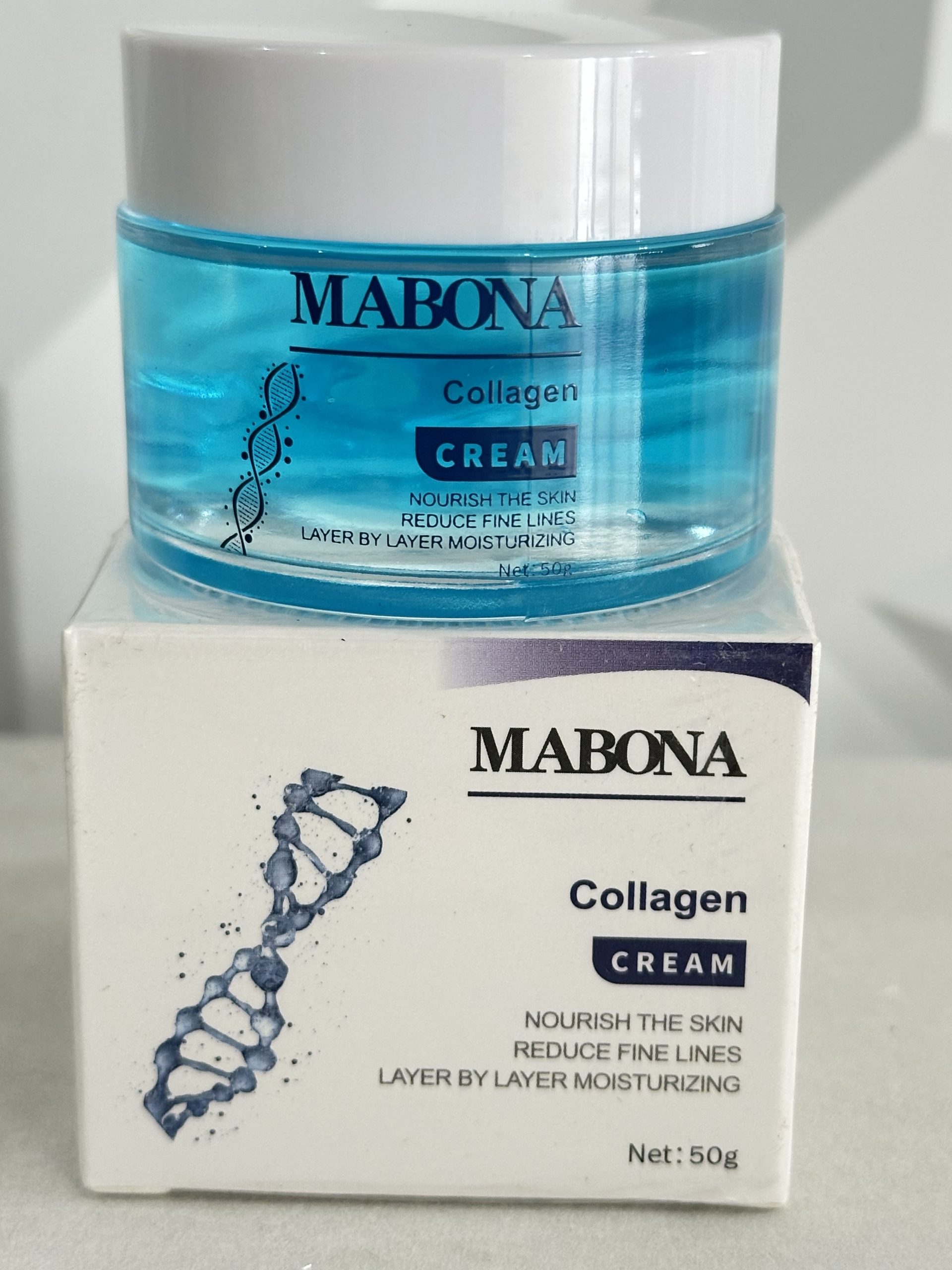 6 pack. 6 crema facial de colágeno MABONA de 50 g. Enfocada a reducir las líneas finas de expresión. Hidrata, Nutre.