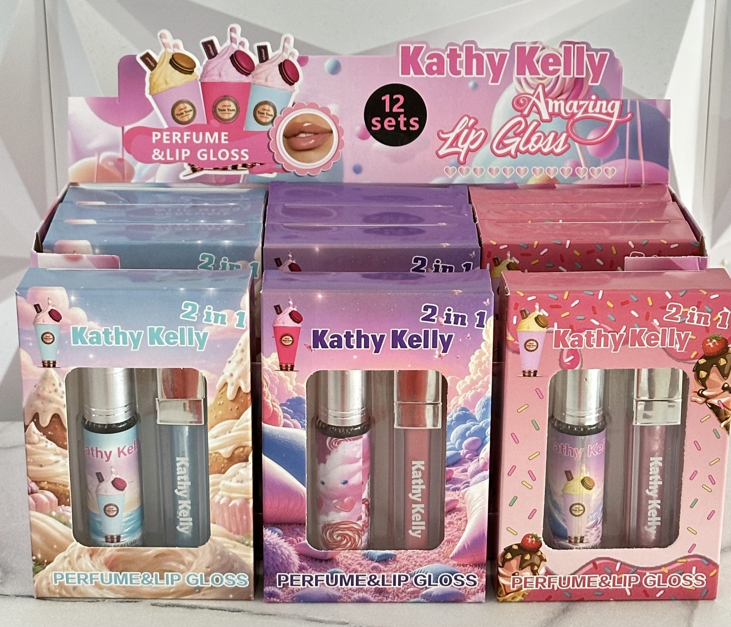 Caja con 12 Duos PERFUME + LIP GLOSS Yum Yum. Kathy Kelly - Imagen 2