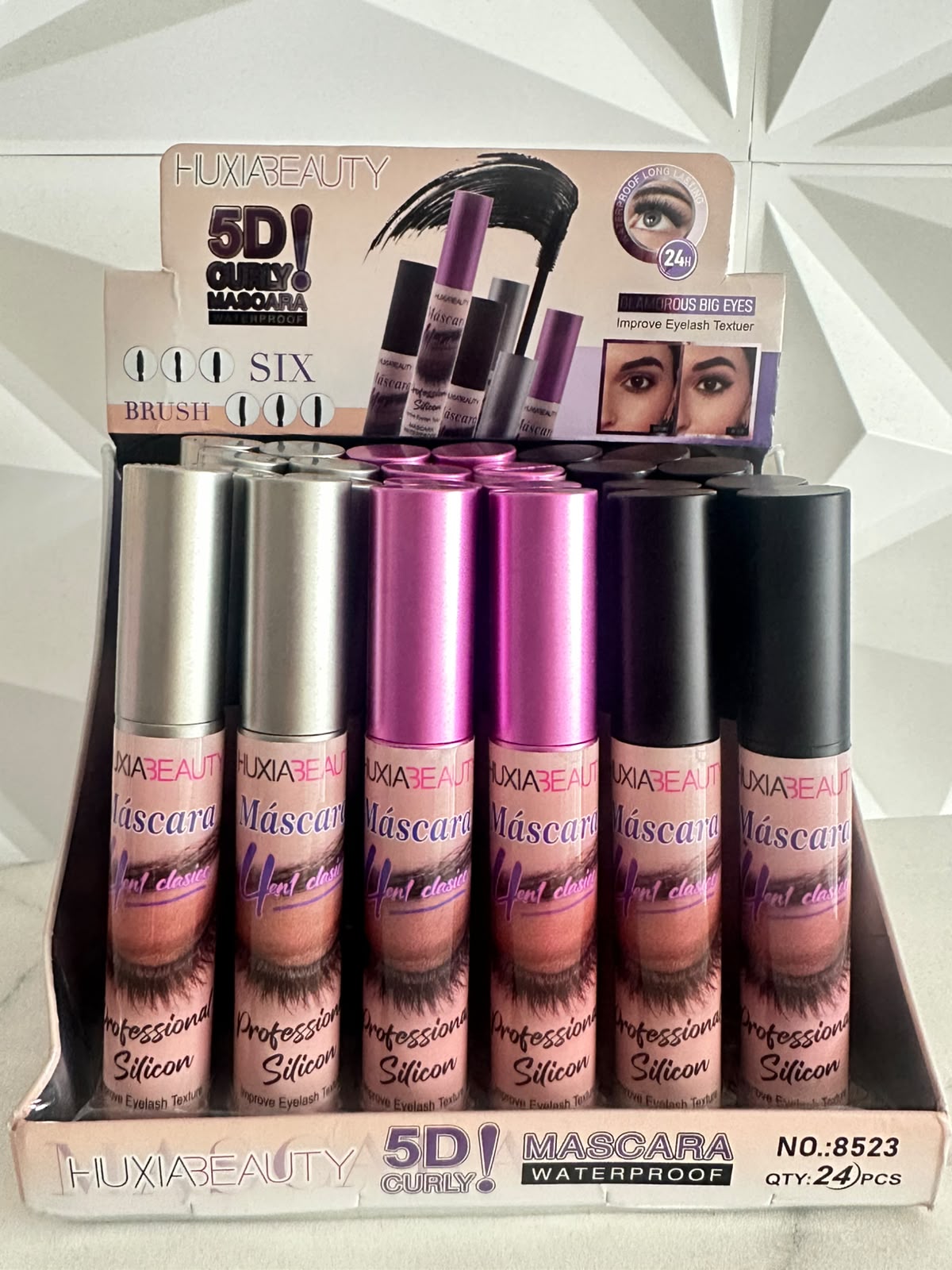 Rimel Máscara de Pestañas HuxiaBeauty a prueba de Agua. Plata- Negro- Morado. Tipo PROSA.