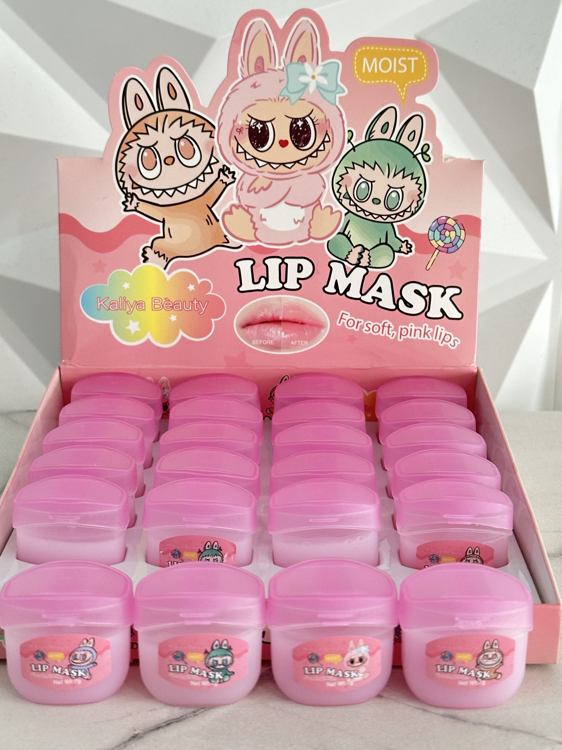 Caja con 24 Bálsamos Vaseinas Labubu Hidrata, Suaviza, Repara.